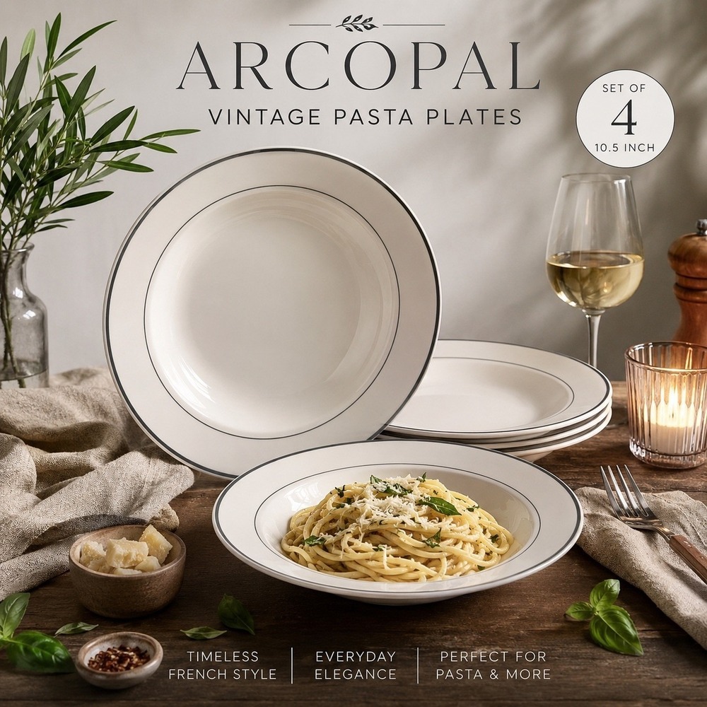 Arcopal Geneva Dinner Pasta Plates Set of 4 White Milk Glass France 10.5 inch